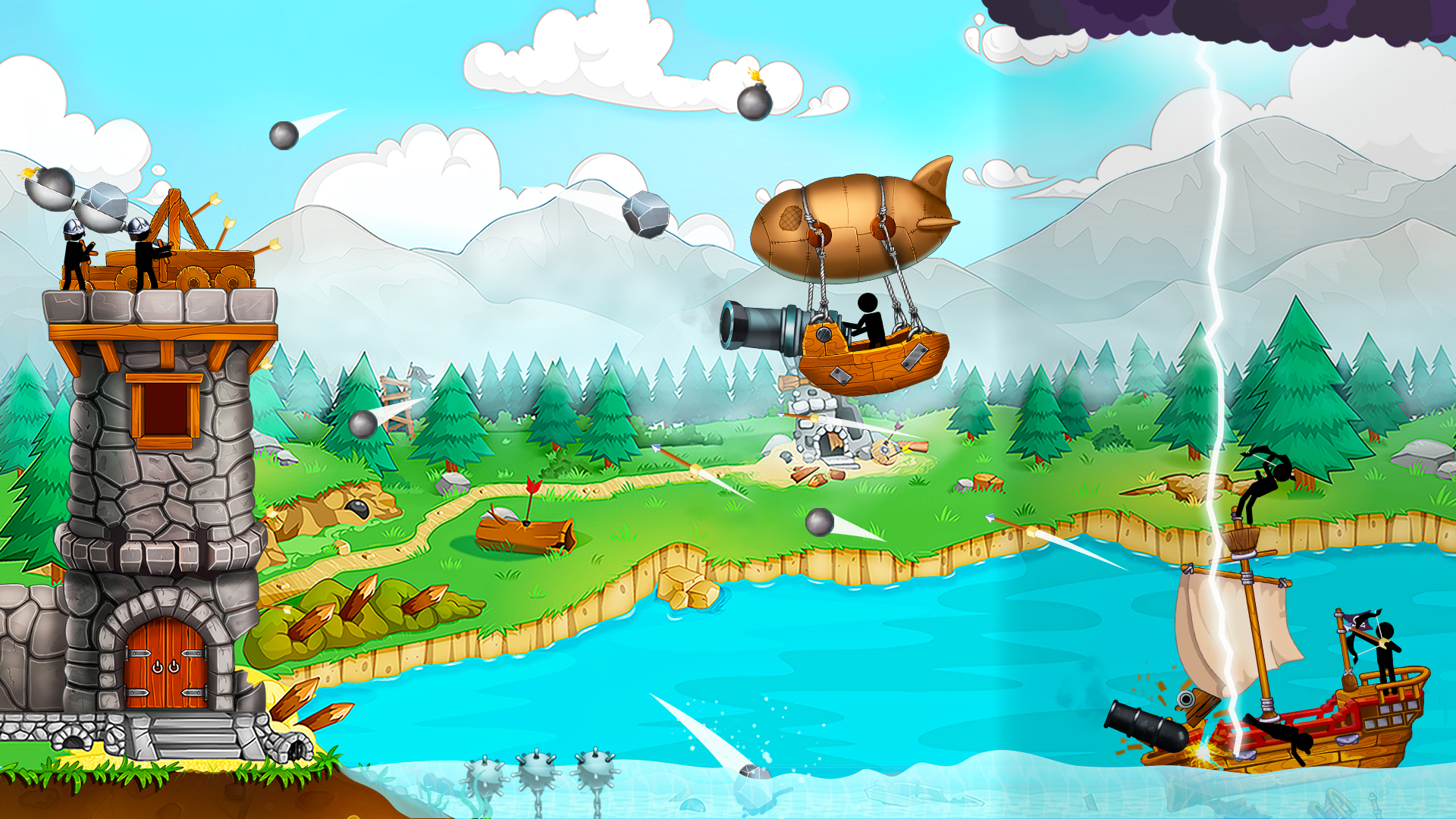 Gameplay of the The Catapult: Stickman Pirates for Android phone or tablet.